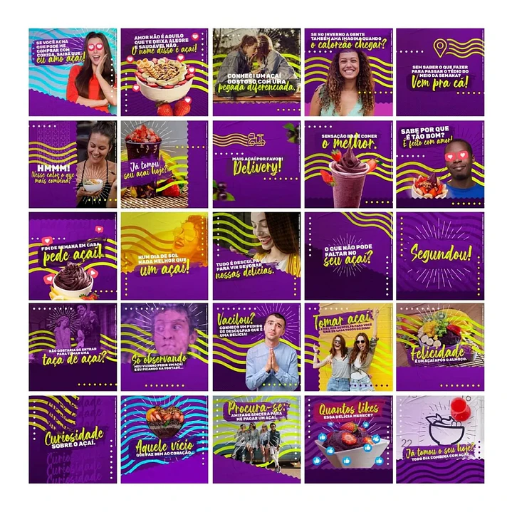 130 Artes Mídias Sociais Açaí Editáveis Photoshop 1