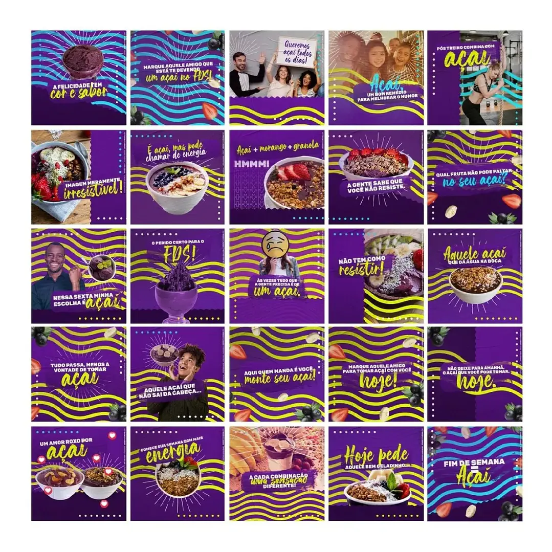 130 Artes Mídias Sociais Açaí Editáveis Photoshop 4