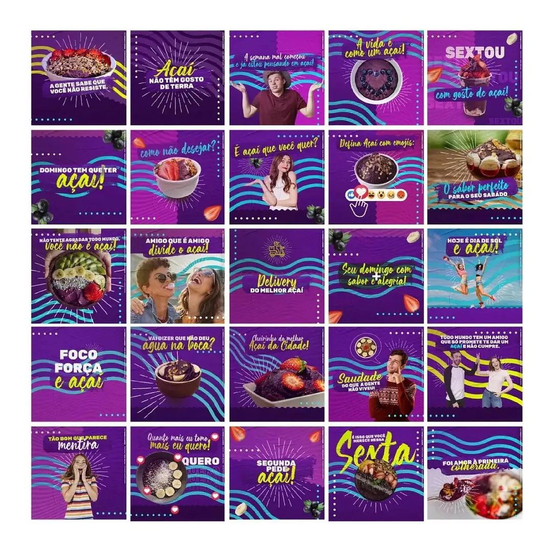 130 Artes Mídias Sociais Açaí Editáveis Photoshop 5