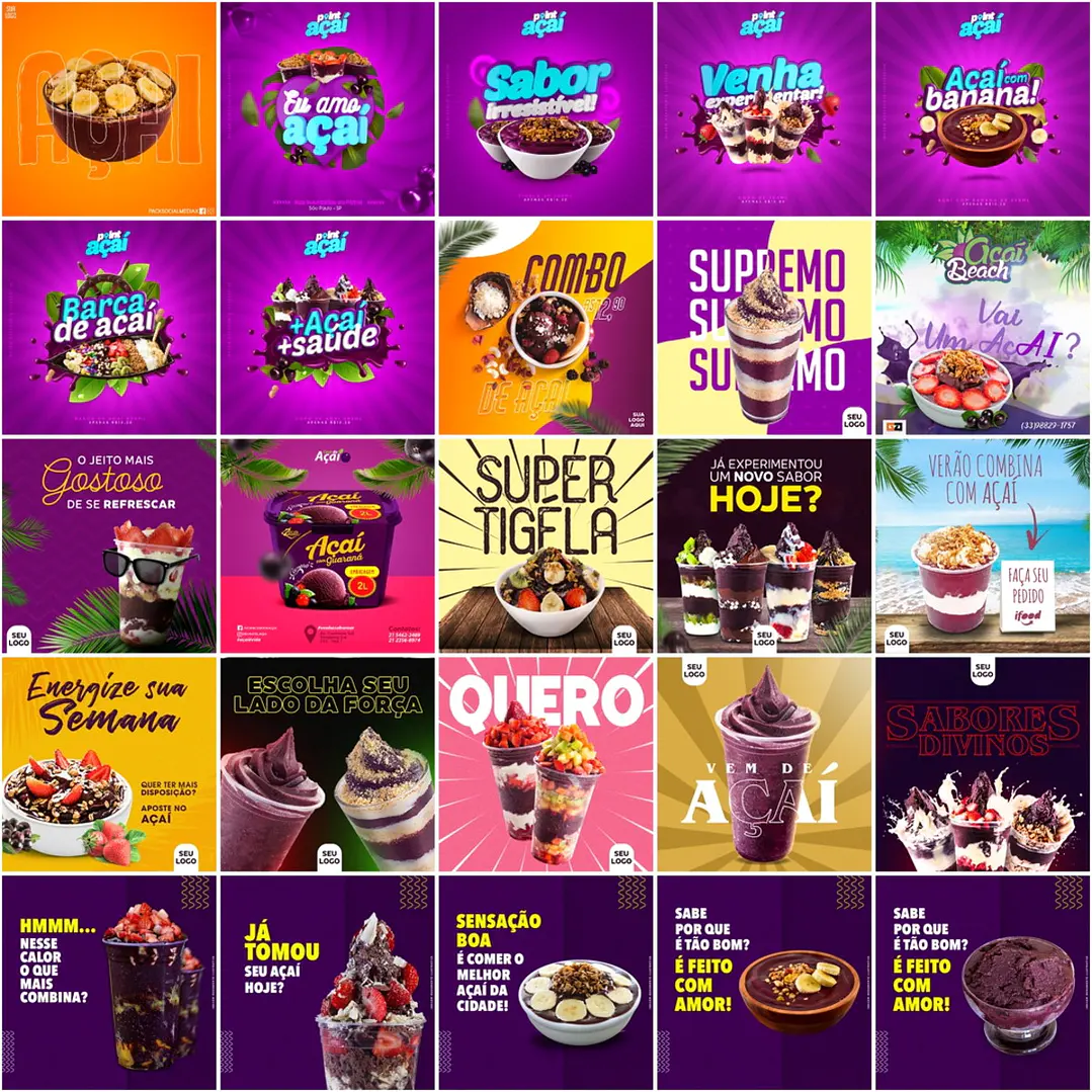225 Artes Mídias Sociais Açaí Editáveis Photoshop 2