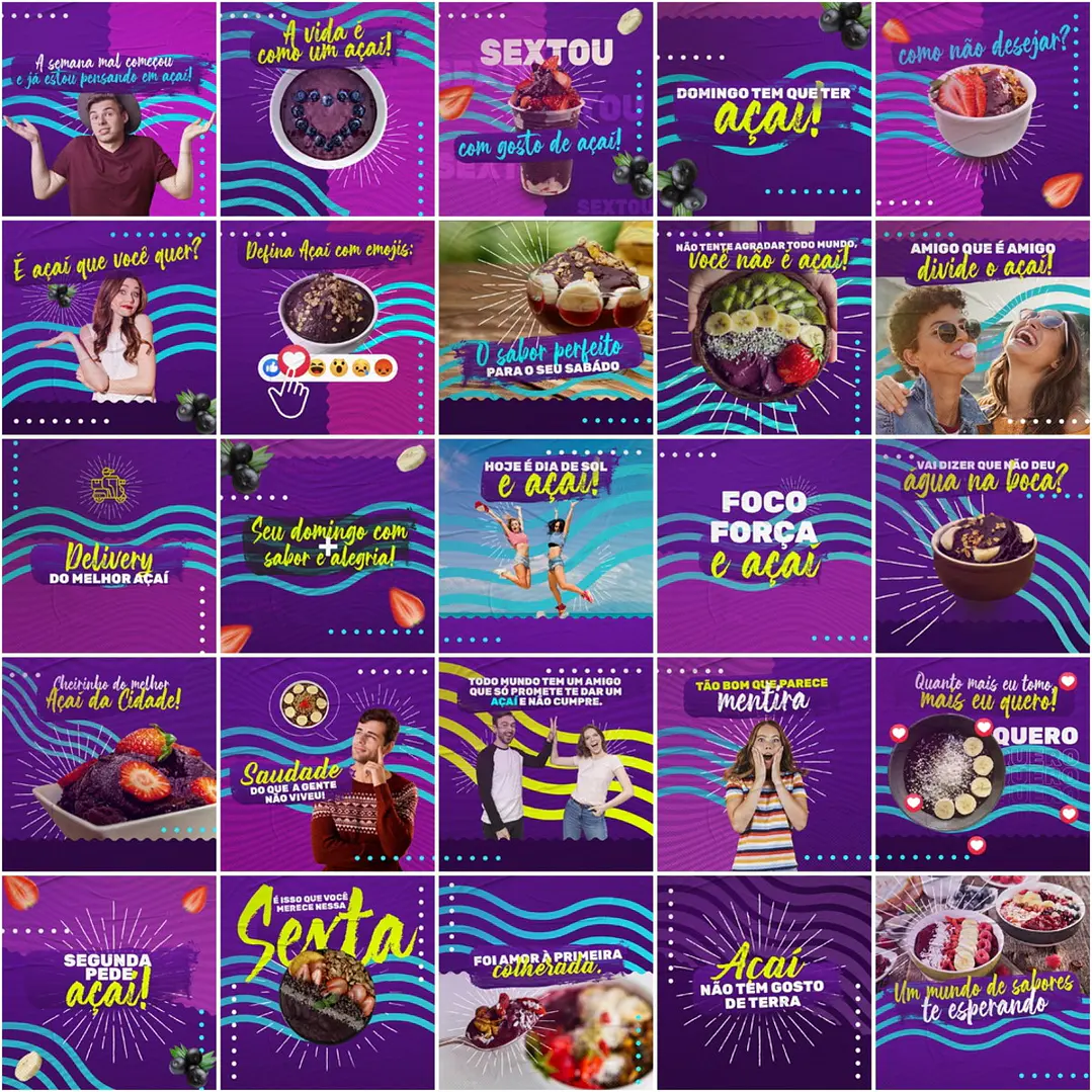 225 Artes Mídias Sociais Açaí Editáveis Photoshop 4