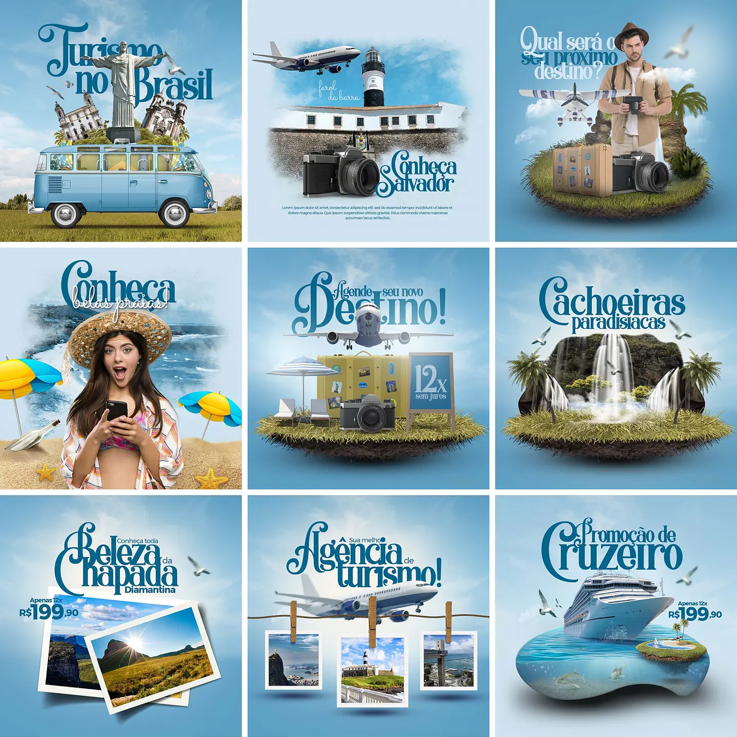 10 Artes Mídias Sociais Agência de Viagens Turismo Editáveis Photoshop 1