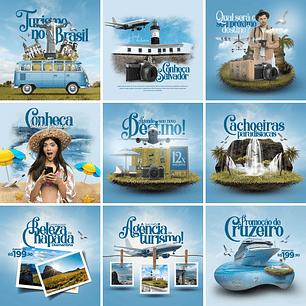 10 Artes Mídias Sociais Agência de Viagens Turismo Editáveis Photoshop