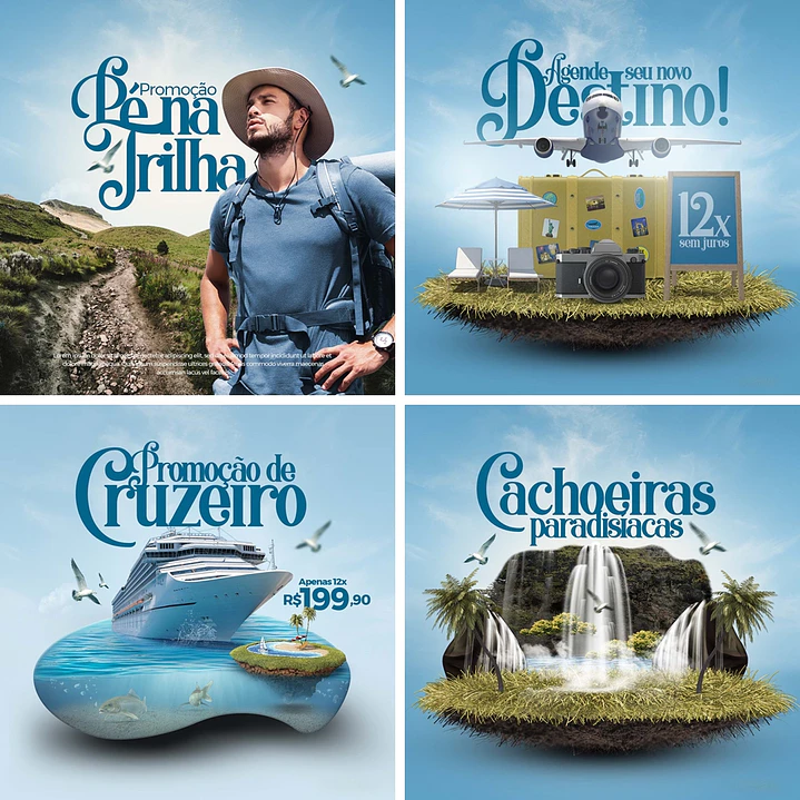 10 Artes Mídias Sociais Agência de Viagens Turismo Editáveis Photoshop 3
