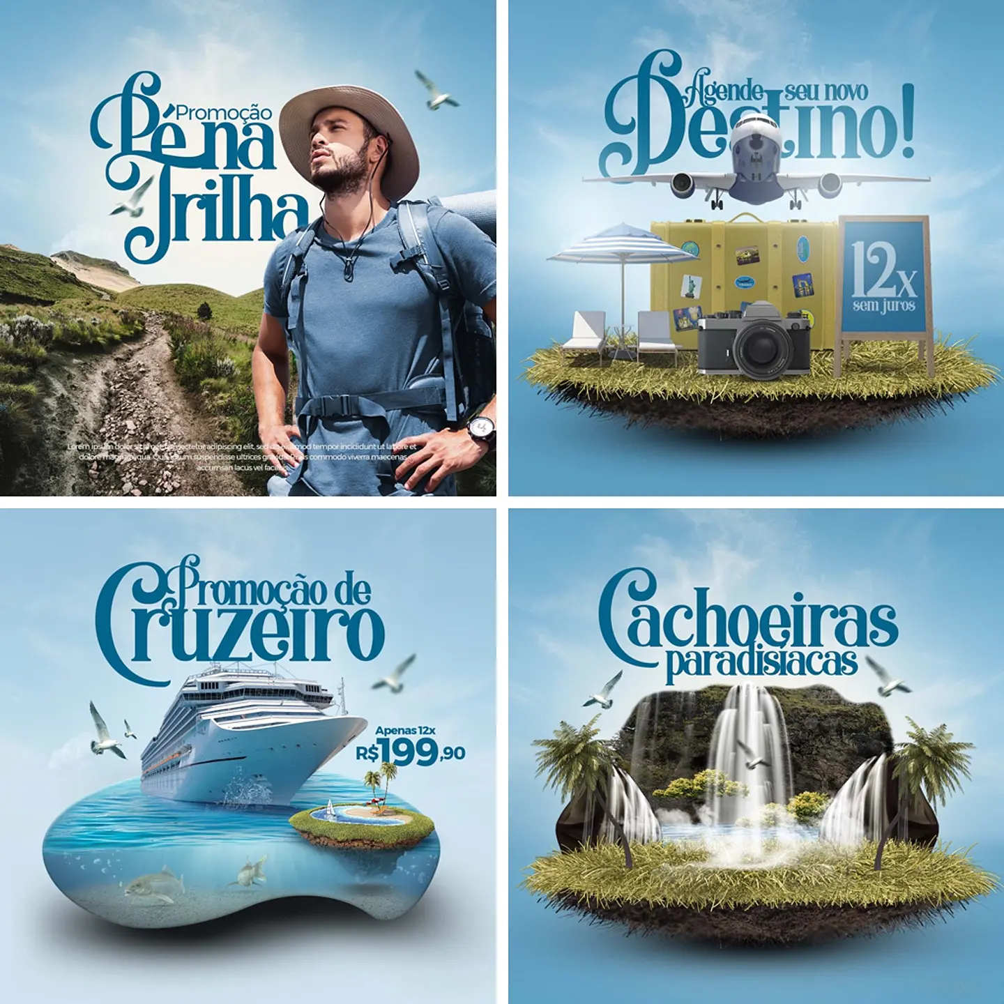 10 Artes Mídias Sociais Agência de Viagens Turismo Editáveis Photoshop 3