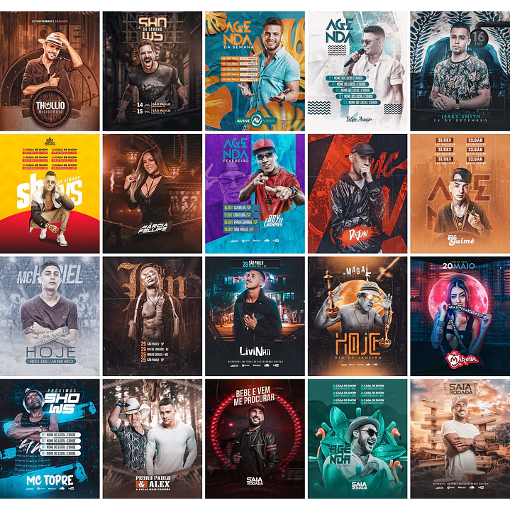 40 Artes Mídias Sociais Agendas Festa Eventos Show Editáveis Photoshop 1