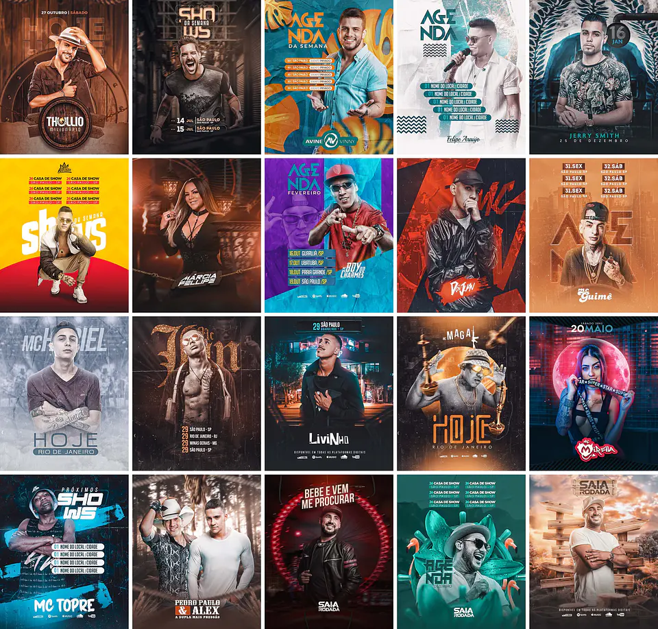 40 Artes Mídias Sociais Agendas Festa Eventos Show Editáveis Photoshop 1