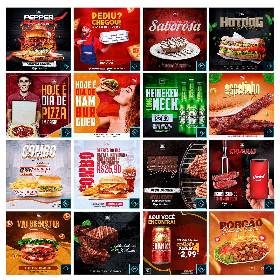 50 Artes Mídias Sociais Alimentação Comidas Editáveis Photoshop 1