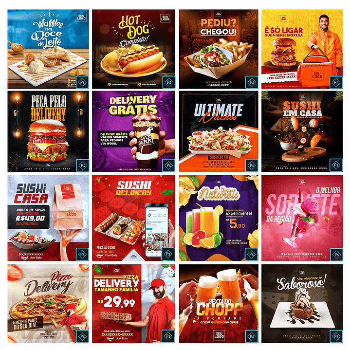 50 Artes Mídias Sociais Alimentação Comidas Editáveis Photoshop 2