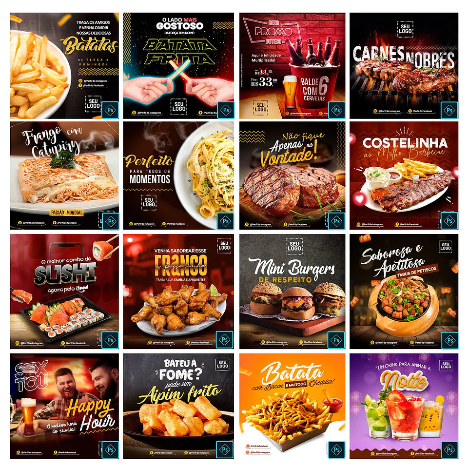 50 Artes Mídias Sociais Alimentação Comidas Editáveis Photoshop 3