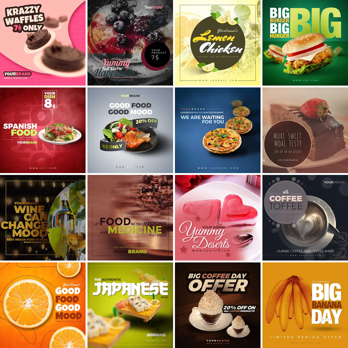 45 Artes Mídias Sociais Alimentos Comida Editáveis Photoshop 1