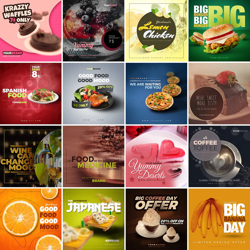 45 Artes Mídias Sociais Alimentos Comida Editáveis Photoshop 1