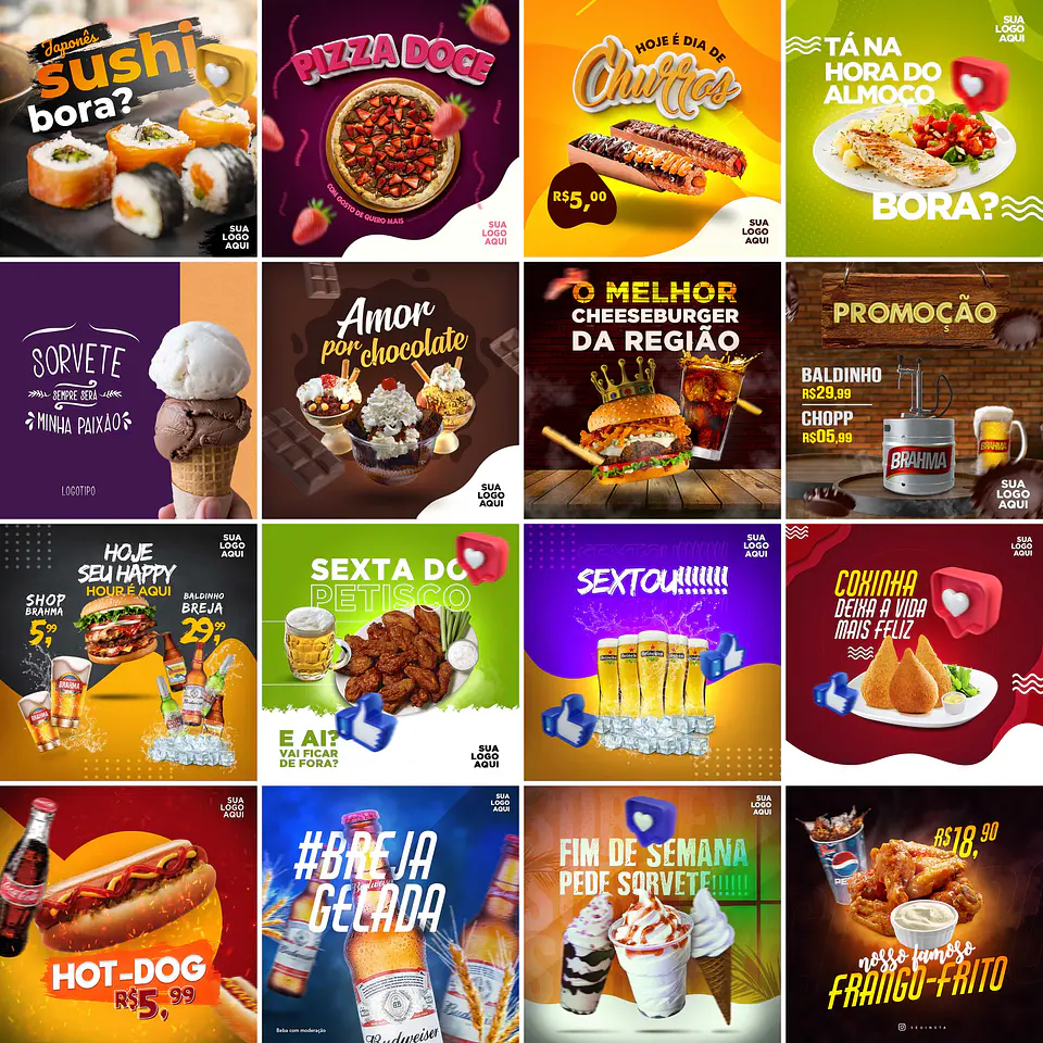 80 Artes Mídias Sociais Alimentos Editáveis Photoshop 1