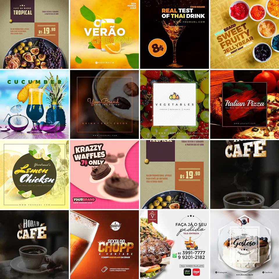 80 Artes Mídias Sociais Alimentos Editáveis Photoshop 5