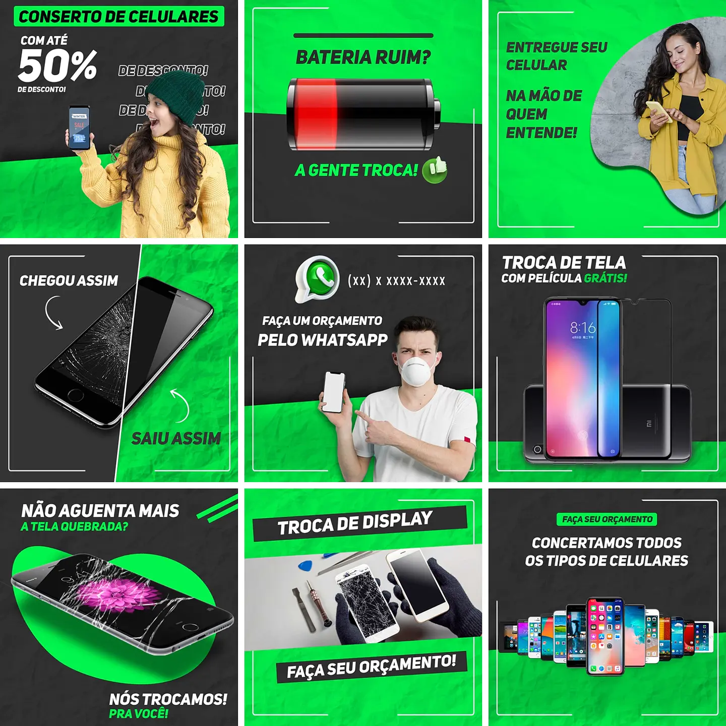 20 Artes Mídias Sociais Assistencia Tecnica Celular Editáveis Photoshop 1