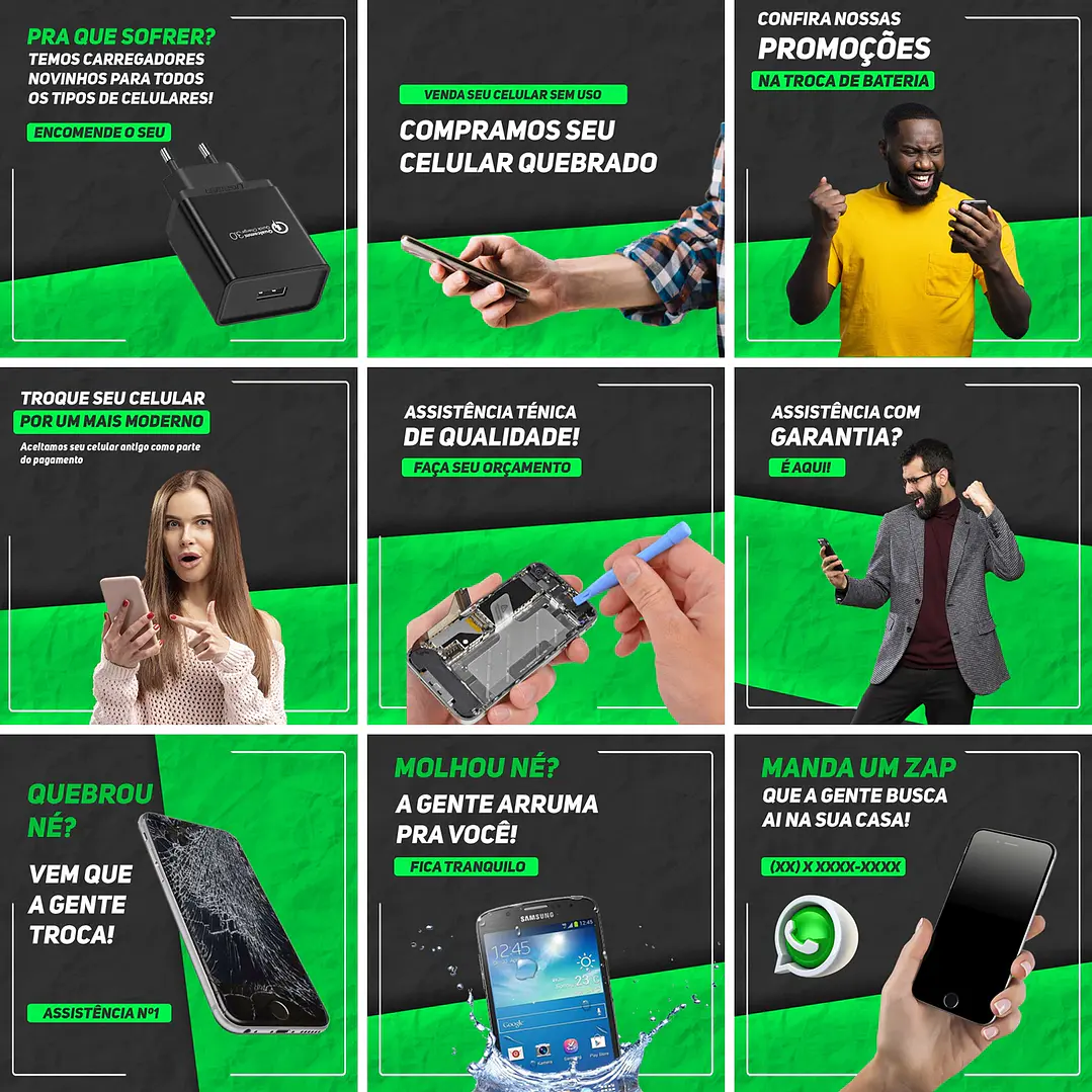 20 Artes Mídias Sociais Assistencia Tecnica Celular Editáveis Photoshop 2