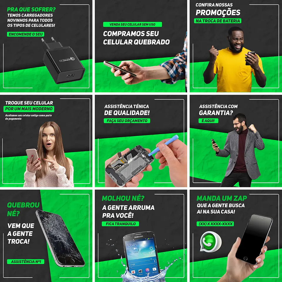 20 Artes Mídias Sociais Assistencia Tecnica Celular Editáveis Photoshop 2