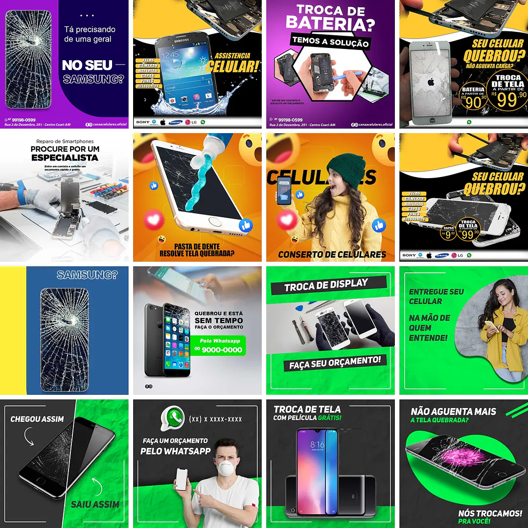 160 Artes Mídias Sociais Assistencia Tecnica Celular Editáveis Photoshop 1