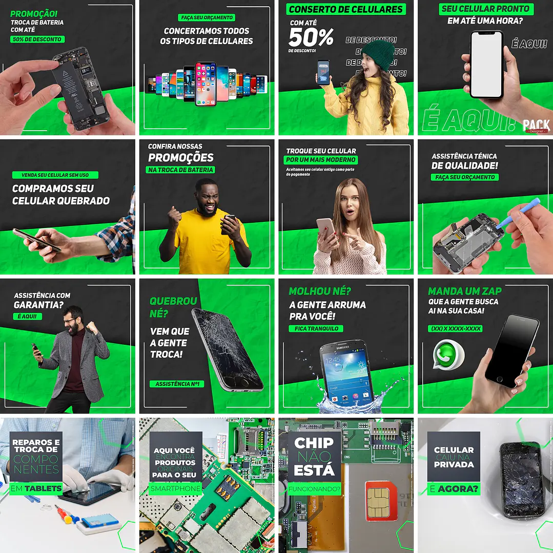 160 Artes Mídias Sociais Assistencia Tecnica Celular Editáveis Photoshop 2