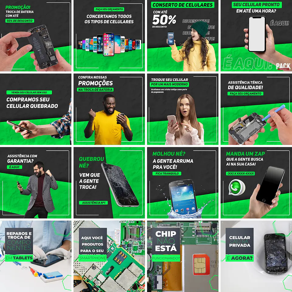 160 Artes Mídias Sociais Assistencia Tecnica Celular Editáveis Photoshop 2