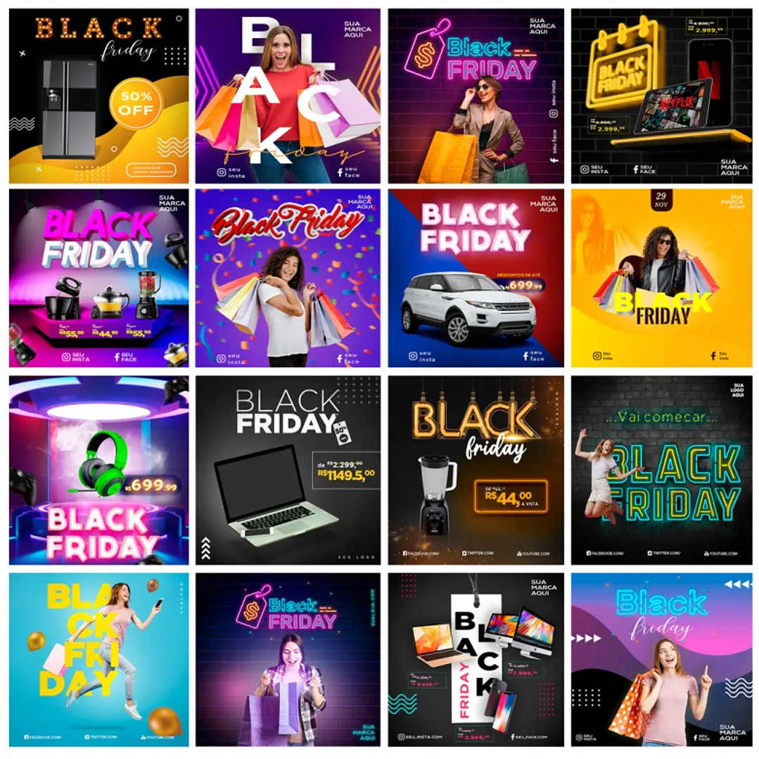 40 Artes Mídias Sociais Black Friday Editáveis Photoshop 1