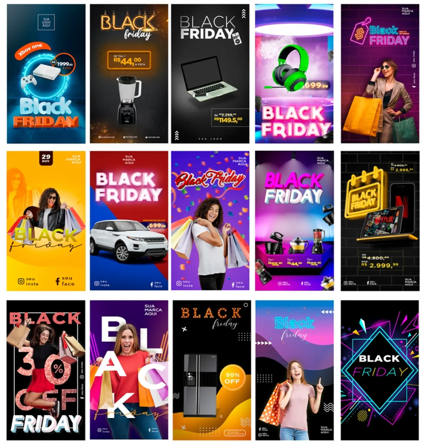 40 Artes Mídias Sociais Black Friday Editáveis Photoshop 2
