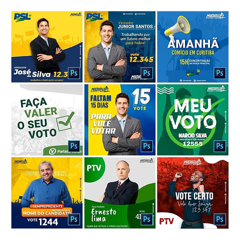 45 Artes Mídias Sociais Campanha Politica Eleitoral Editáveis Photoshop