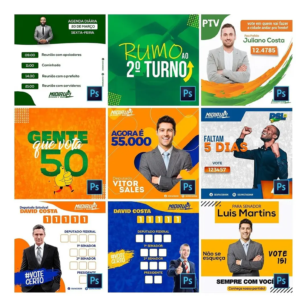 45 Artes Mídias Sociais Campanha Politica Eleitoral Editáveis Photoshop 2