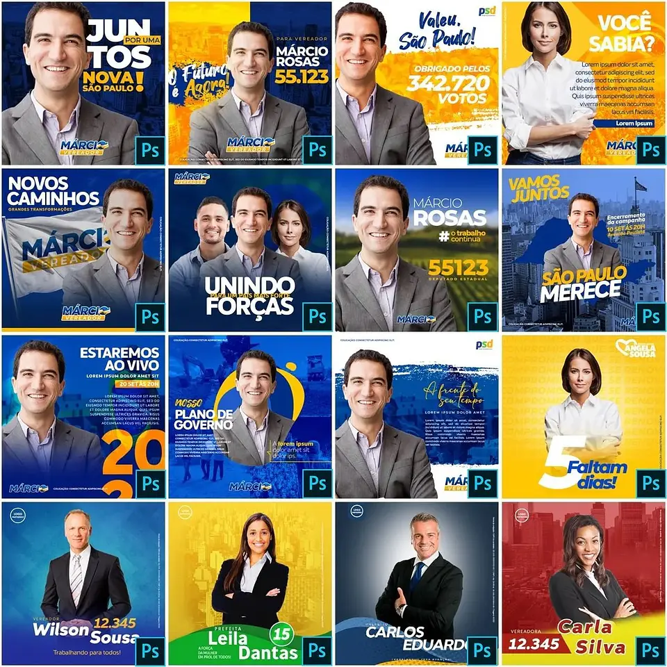 200 Artes Mídias Sociais Campanha Politica Eleitoral Editáveis Photoshop 2