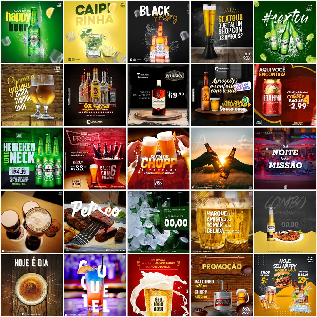 250 Artes Mídias Sociais Bares Cervejaria Distribuidora de Bebidas Editáveis Photoshop 1
