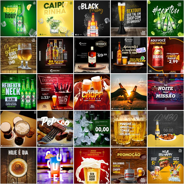 250 Artes Mídias Sociais Bares Cervejaria Distribuidora de Bebidas Editáveis Photoshop 1