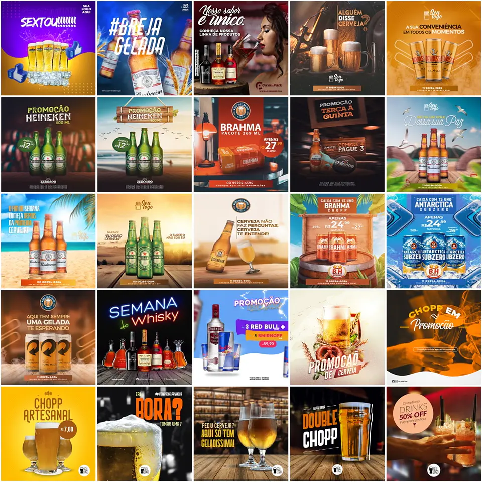 250 Artes Mídias Sociais Bares Cervejaria Distribuidora de Bebidas Editáveis Photoshop 2