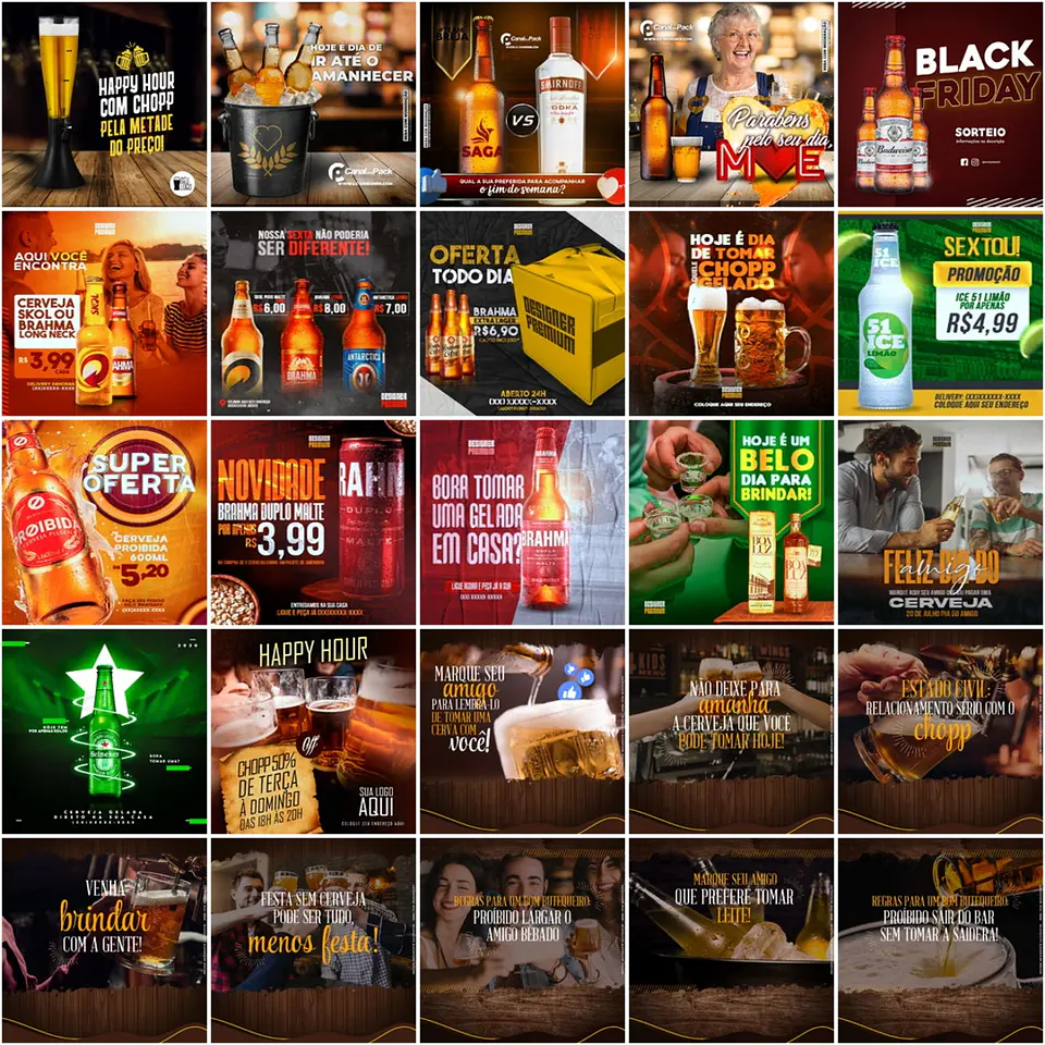 250 Artes Mídias Sociais Bares Cervejaria Distribuidora de Bebidas Editáveis Photoshop 3