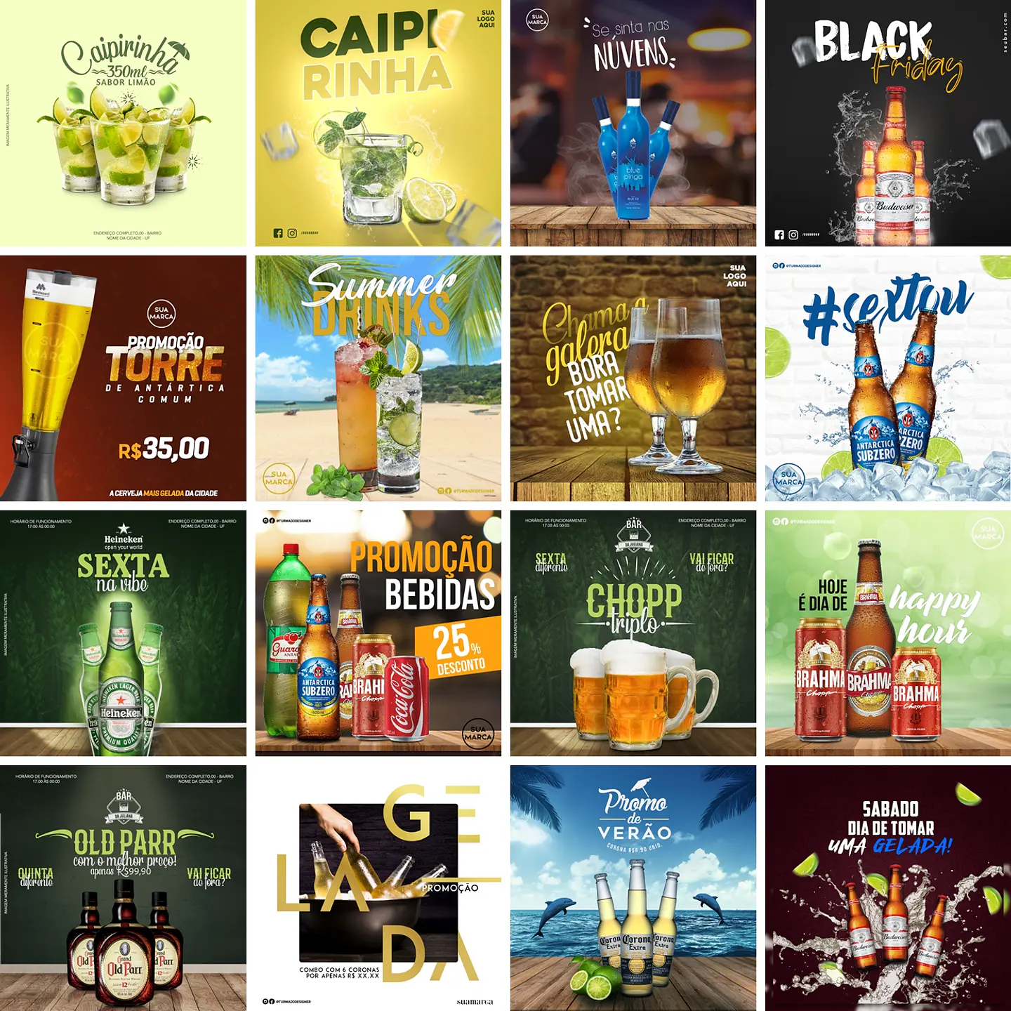 40 Artes Mídias Sociais Bar Bares Cervejaria Distribuidora de Bebidas Editáveis Photoshop 2