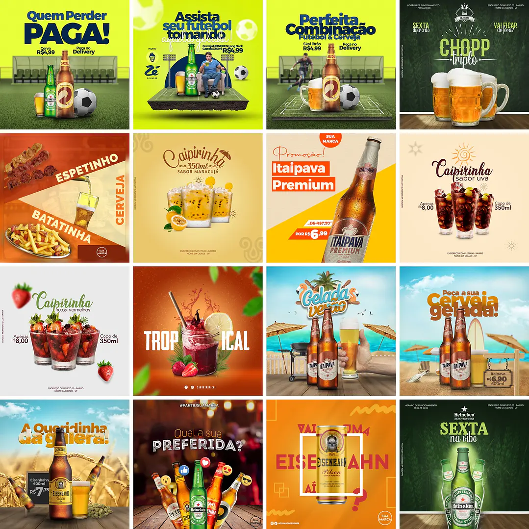 40 Artes Mídias Sociais Bar Bares Cervejaria Distribuidora de Bebidas Editáveis Photoshop 3