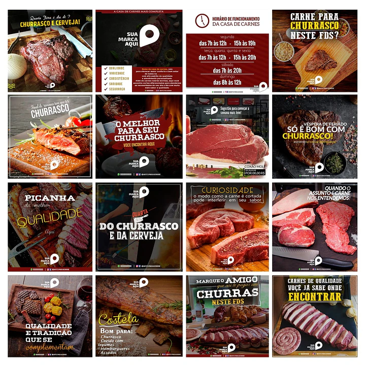 50 Artes Mídias Sociais Churrascaria Carnes Editáveis Photoshop 1