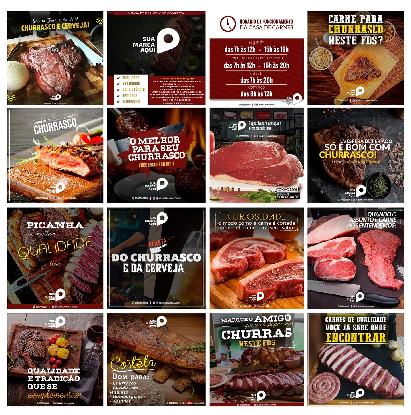 50 Artes Mídias Sociais Churrascaria Carnes Editáveis Photoshop 1