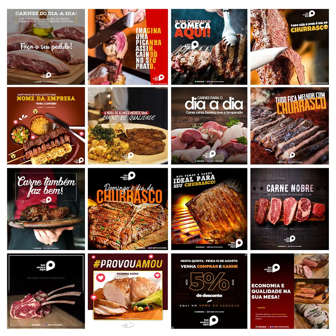 50 Artes Mídias Sociais Churrascaria Carnes Editáveis Photoshop 3