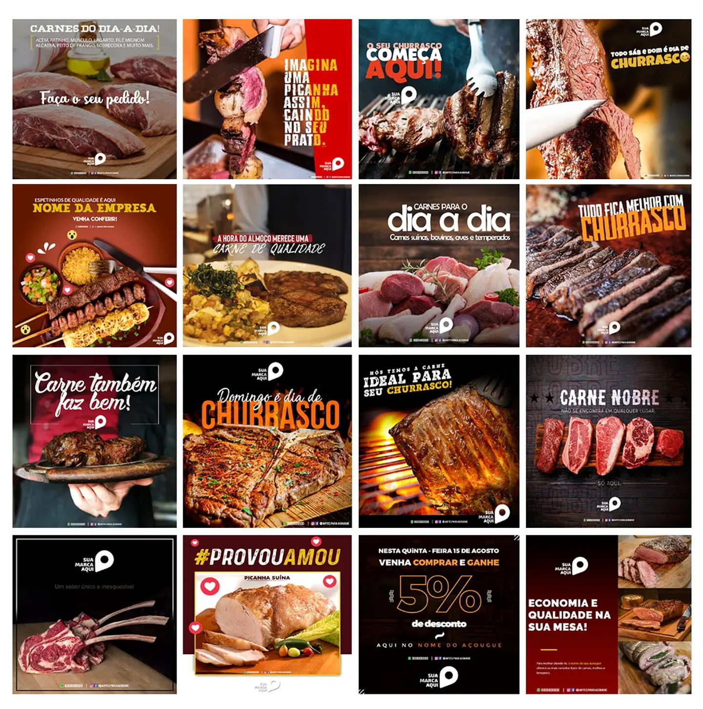50 Artes Mídias Sociais Churrascaria Carnes Editáveis Photoshop 3