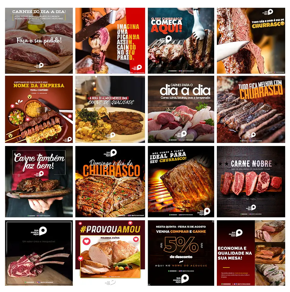 50 Artes Mídias Sociais Churrascaria Carnes Editáveis Photoshop 3