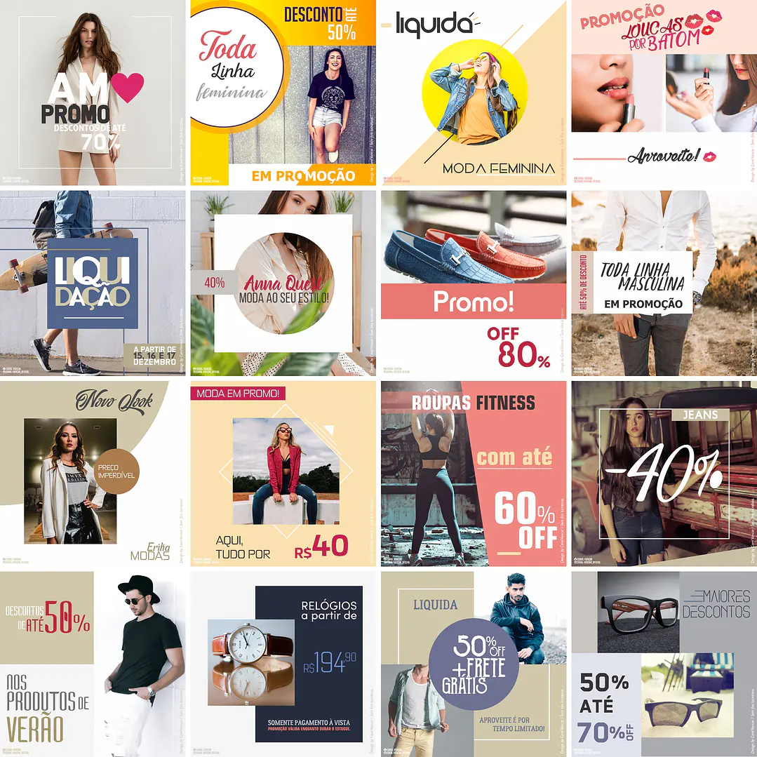 30 Artes Mídias Sociais Loja de Moda Roupas Editáveis Corel Draw 1