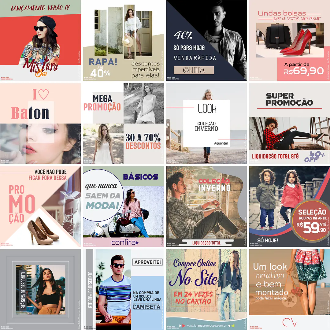 30 Artes Mídias Sociais Loja de Moda Roupas Editáveis Corel Draw 2