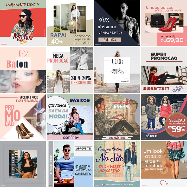 30 Artes Mídias Sociais Loja de Moda Roupas Editáveis Corel Draw 2