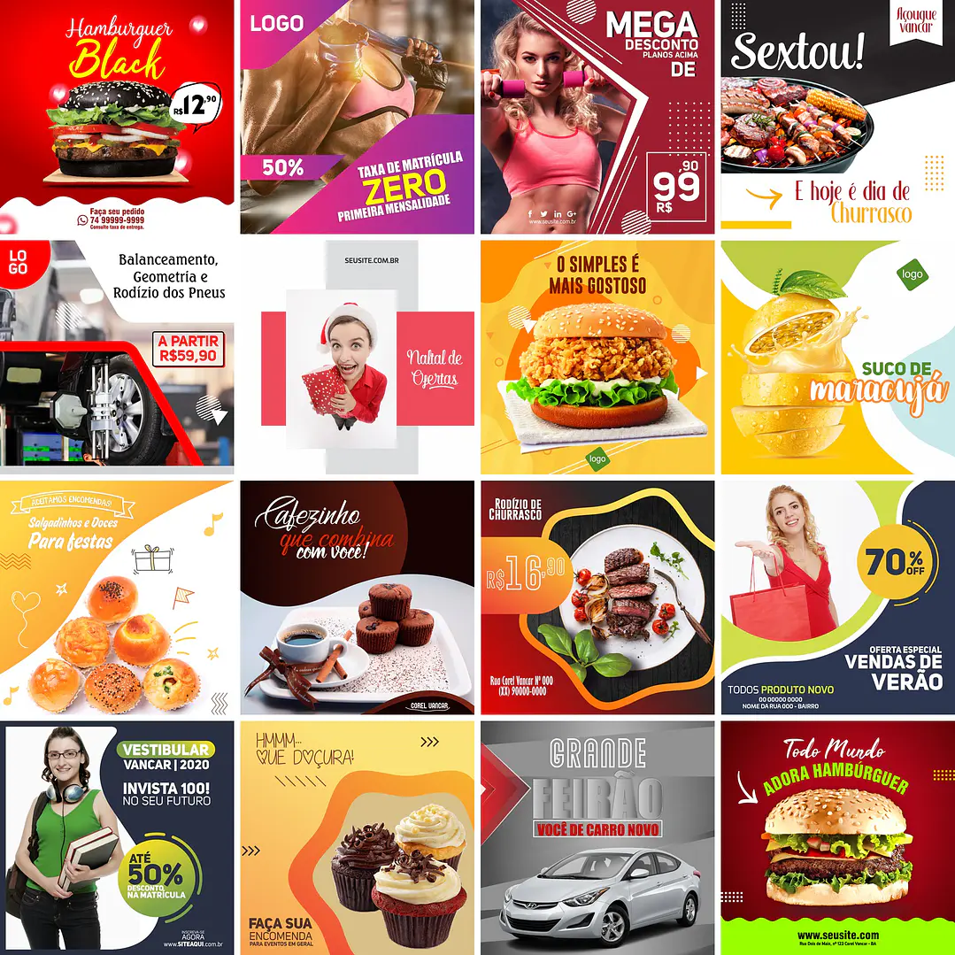 30 Artes Mídias Sociais Diversos Editáveis Corel Draw 1
