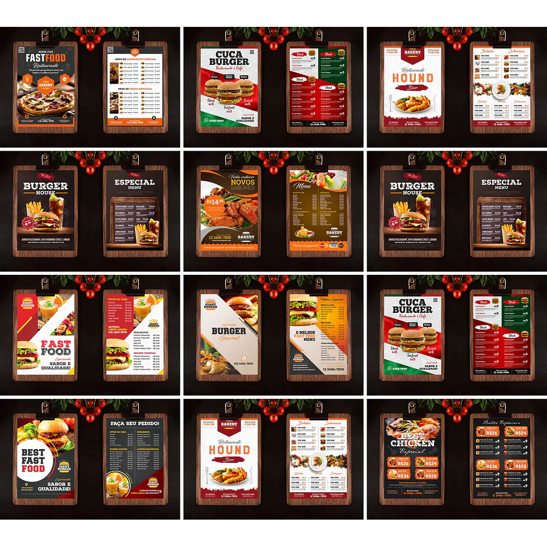 23 Artes para Cardapios Menus Editáveis Corel Draw 2