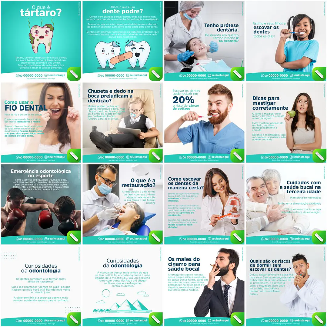 100 Artes Mídias Sociais Odonto Dentista Editáveis Corel Draw 1