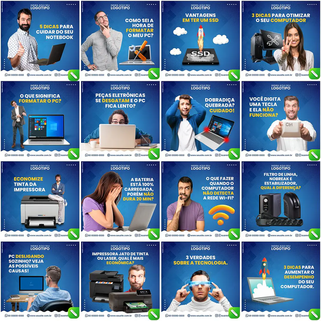 50 Artes Mídias Sociais Manutenção Informática Editáveis Corel Draw 1