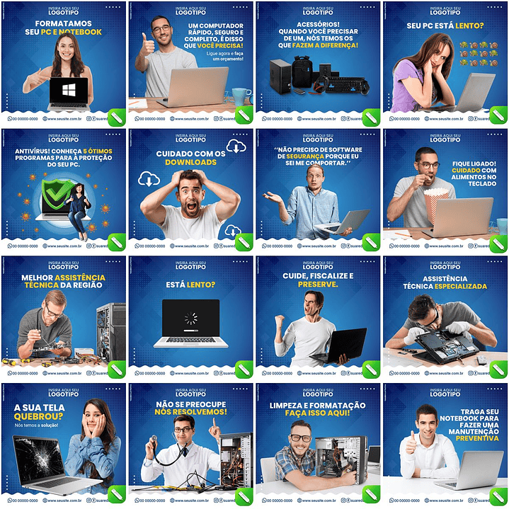 50 Artes Mídias Sociais Manutenção Informática Editáveis Corel Draw 3