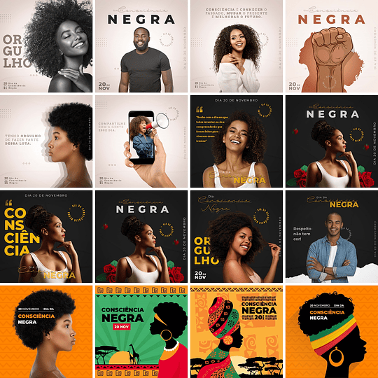 25 Artes Mídias Sociais Consciencia Negra Editáveis Photoshop