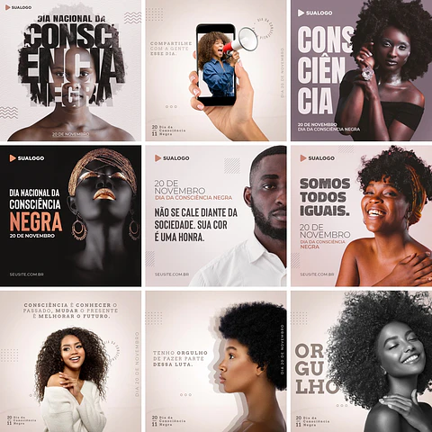 30 Artes Mídias Sociais Consciencia Negra Editáveis Photoshop